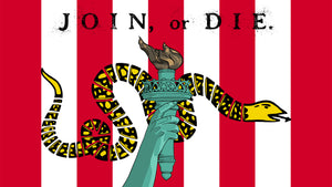 Check out the Iconic Sons and Daughters of Liberty Flags, the symbol of freedom worldwide. Our original flag states, Join, or Die from Benjamin Franklin's famous 1754 political cartoon